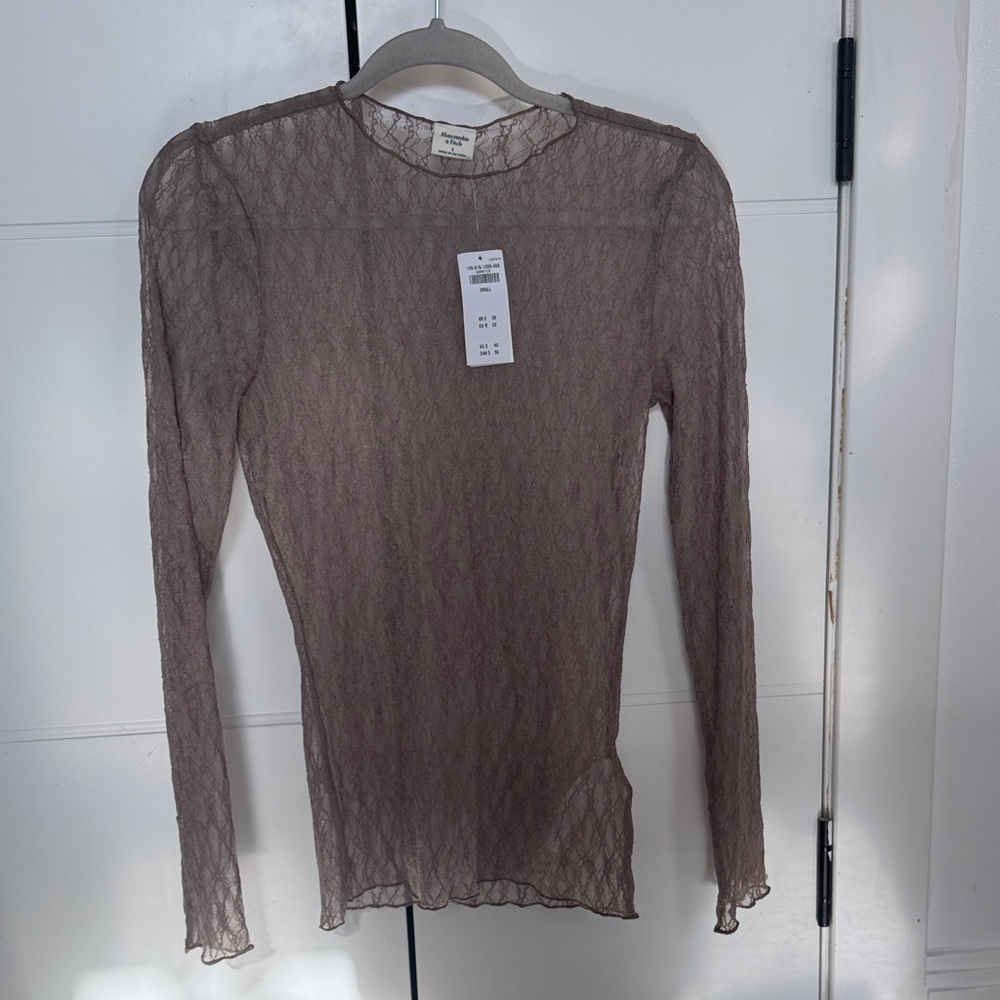 Abercrombie & Fitch Sheer Taupe Long Sleeve Top